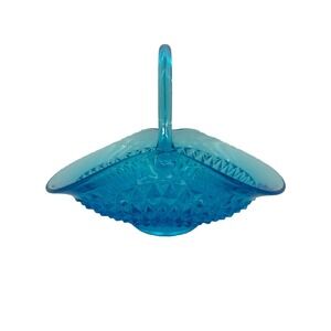 Vintage Large Indiana Glass Tiara Aqua Blue Diamond Point Glass Basket